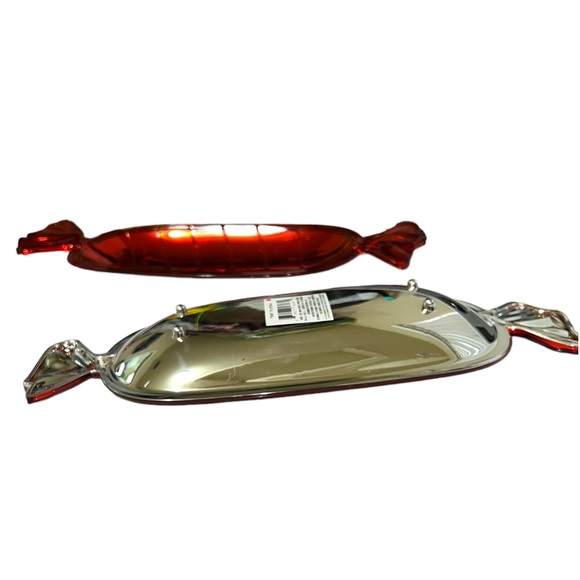 Christmas Holiday Metallic Red Molded Plastic Wrapped Candy Serving Platter Tray - Picture 5 of 6